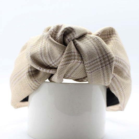 Cream Tartan Plaid Knotted Headband
