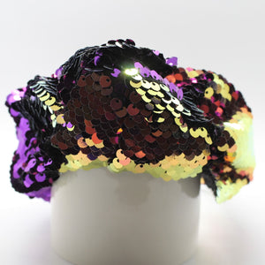 Sequin Mermaid Flip Up Gold and Purple knotted headband