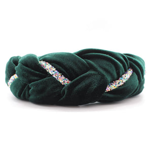 Green Velvet and Rhinestones Headband