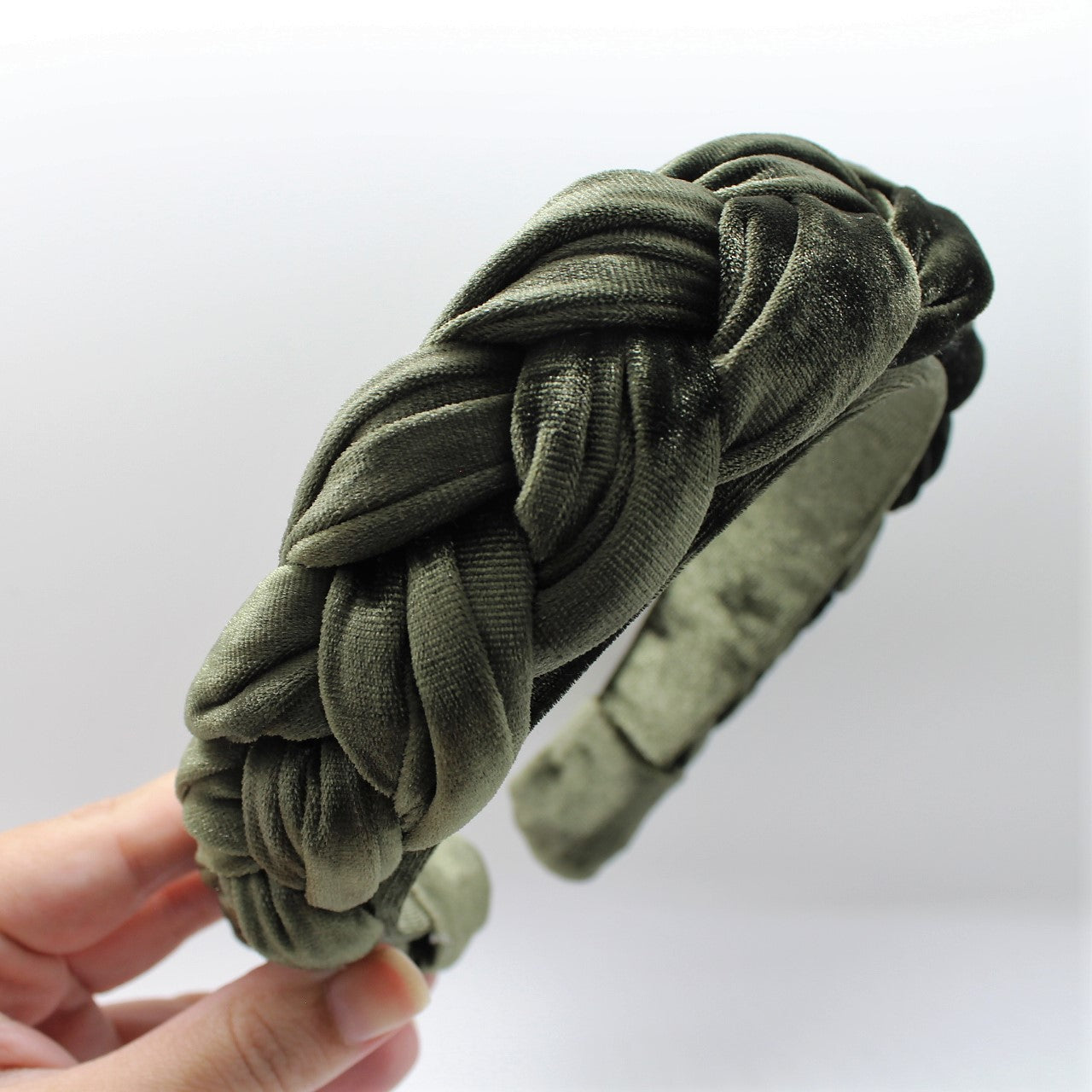 Dark Olive Green Velvet Braided Headband