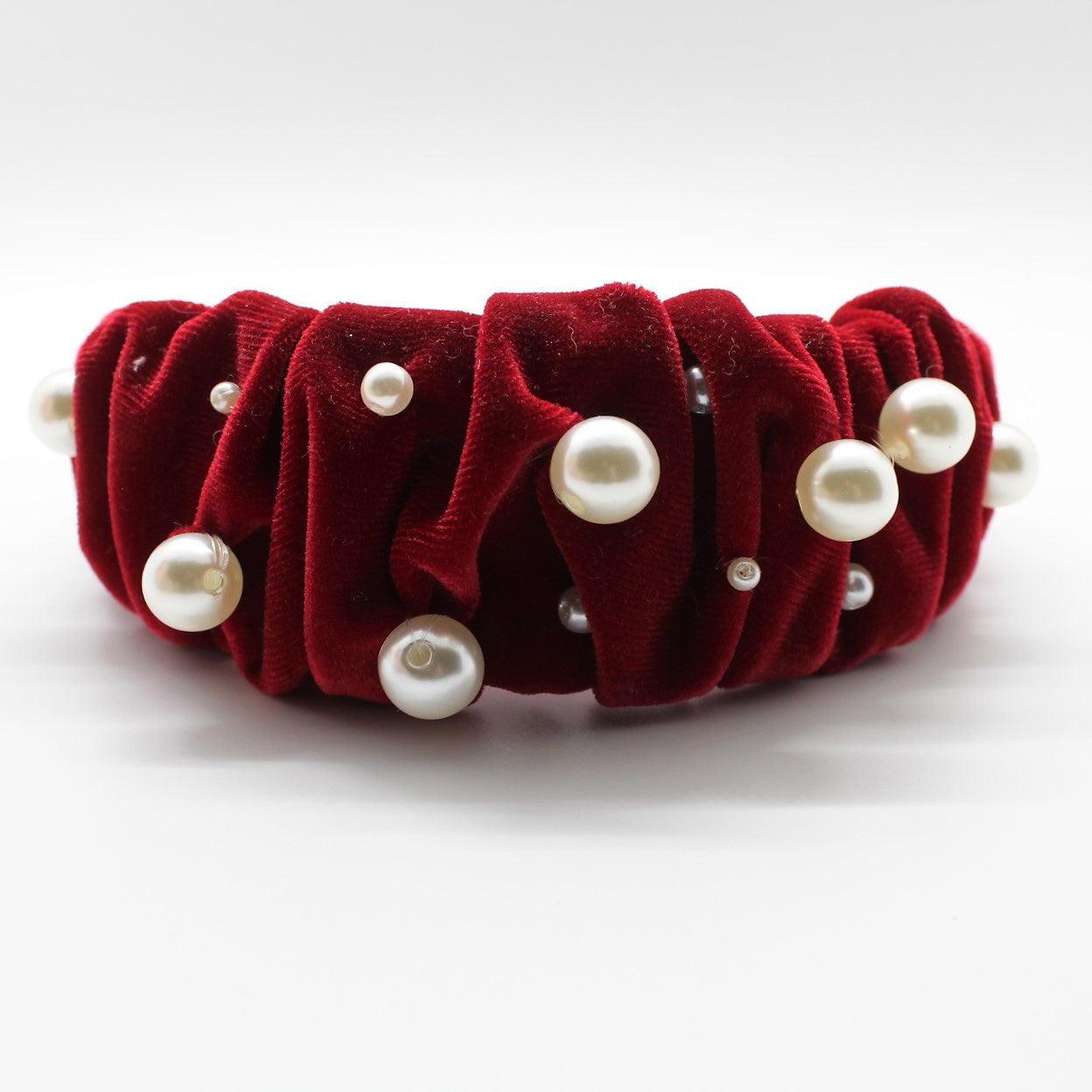 Glamorous Pearl Cream Velvet Ruffle Headband