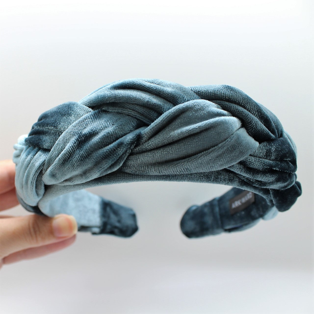 Silver Blue Velvet Braided Headband