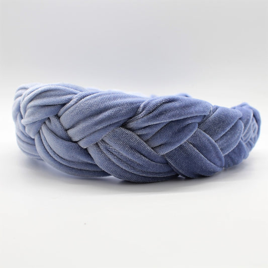 Steel Blue Velvet Braided Headband