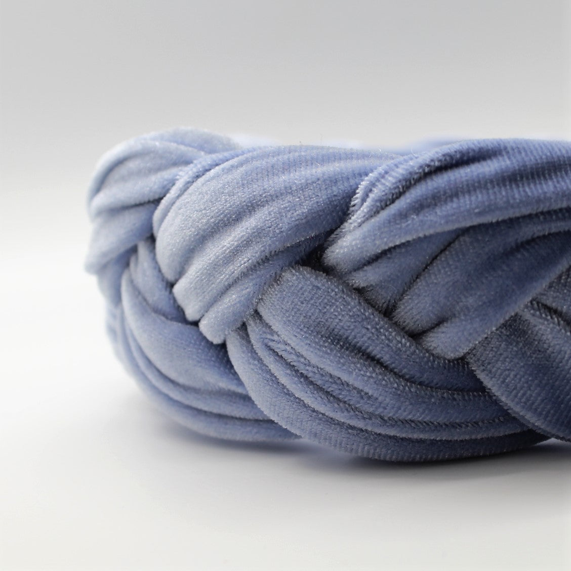 Steel Blue Velvet Braided Headband