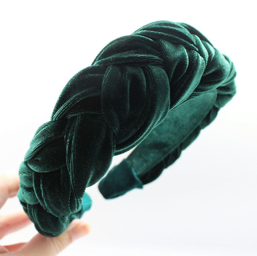 Scarlet Green Velvet Braided Headband