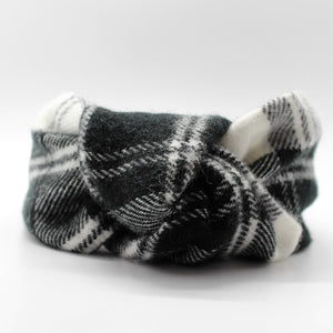 Black & White Tartan Plaid Knotted Headband