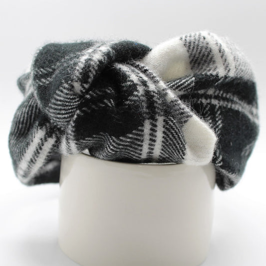 Black & White Tartan Plaid Knotted Headband