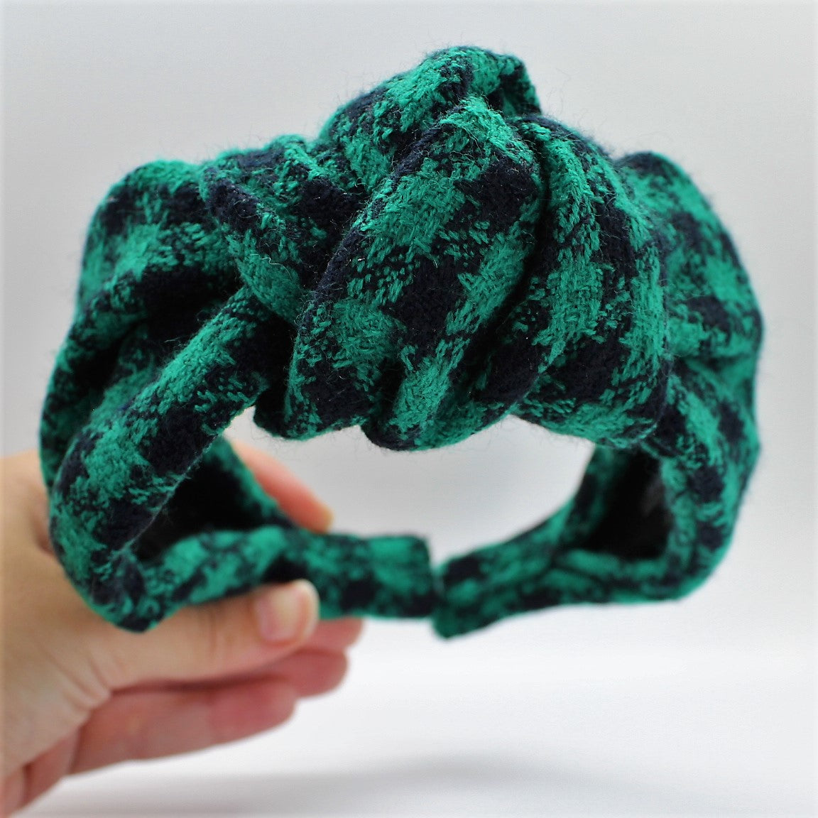 Green Checkered Knotted Headband