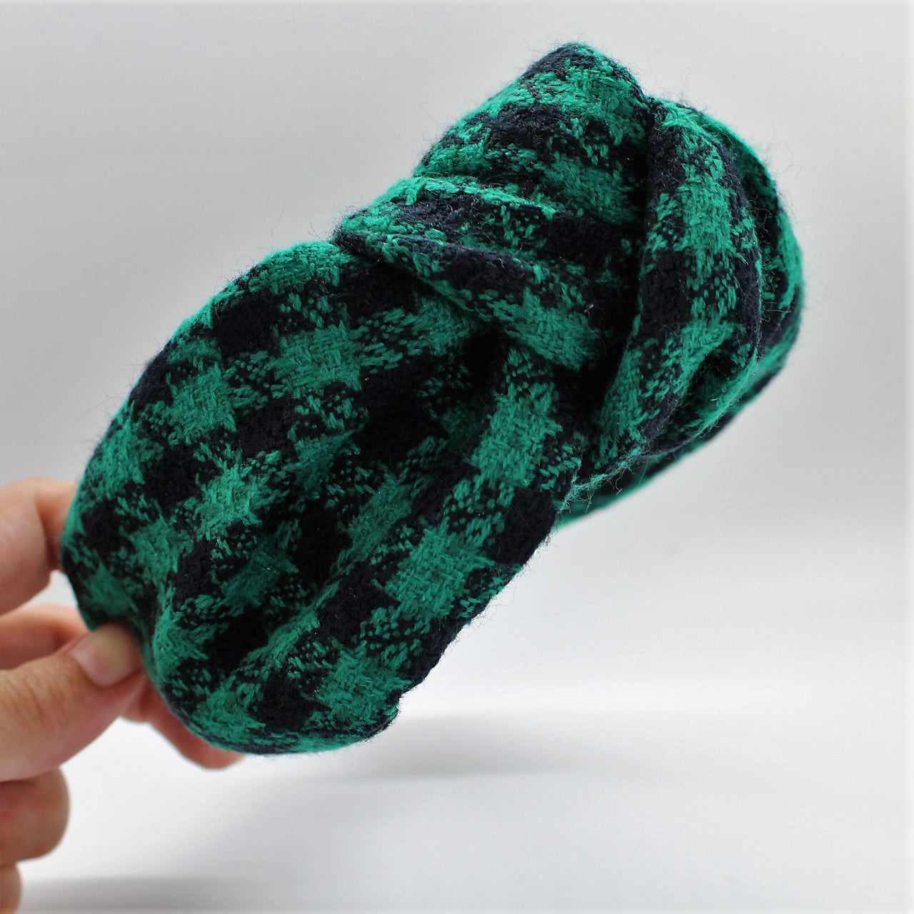 Green Checkered Knotted Headband