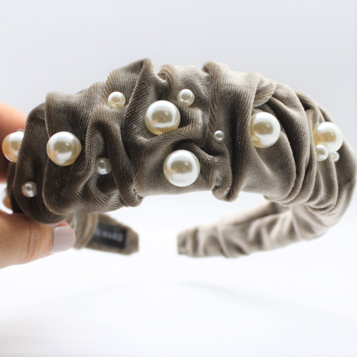 Glamorous Pearl Cream Velvet Ruffle Headband