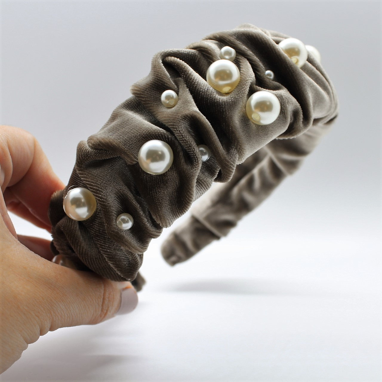 Glamorous Pearl Cream Velvet Ruffle Headband