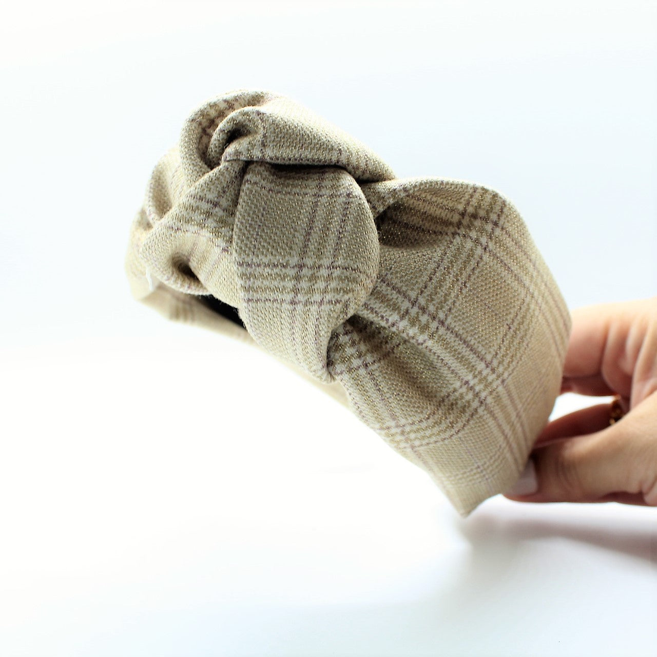 Cream Tartan Plaid Knotted Headband
