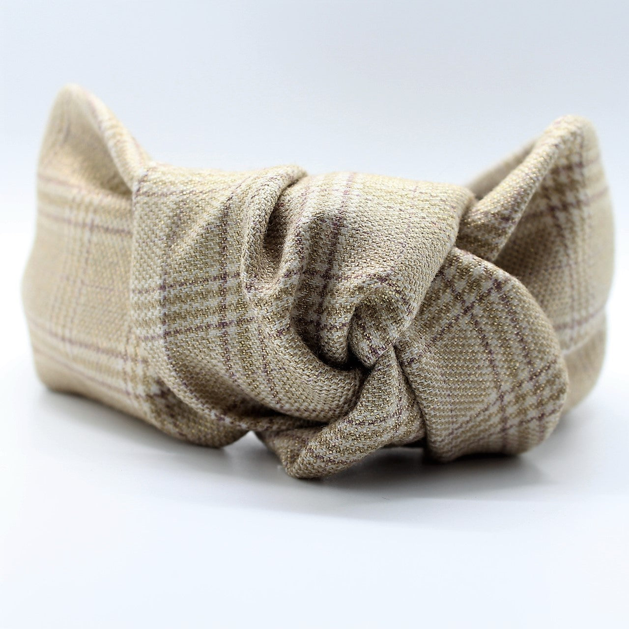 Cream Tartan Plaid Knotted Headband