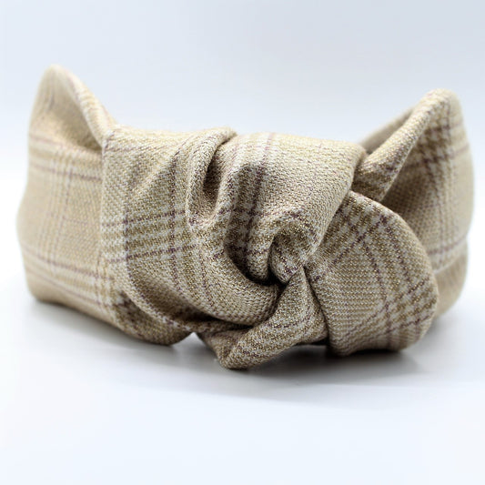 Cream Tartan Plaid Knotted Headband