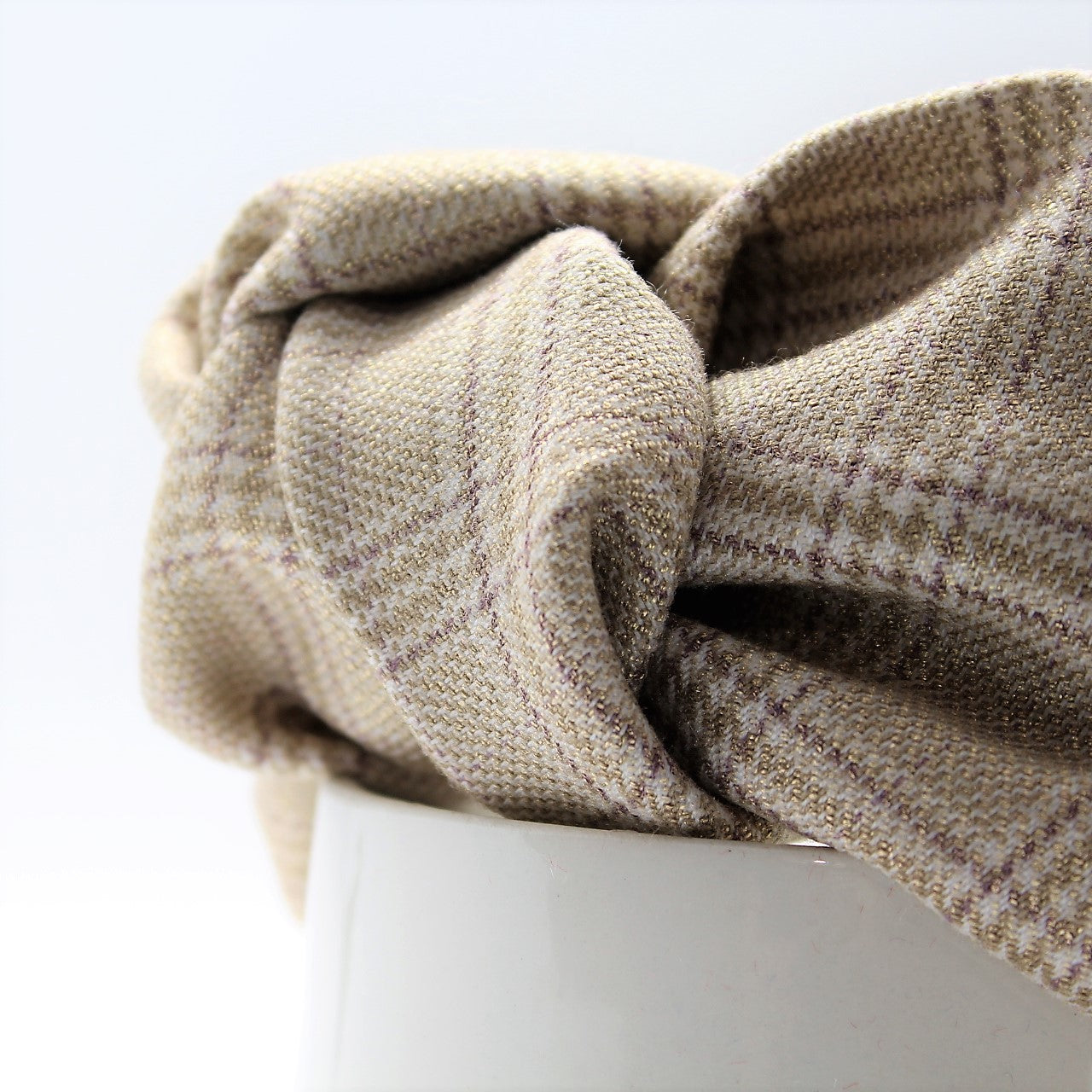 Cream Tartan Plaid Knotted Headband