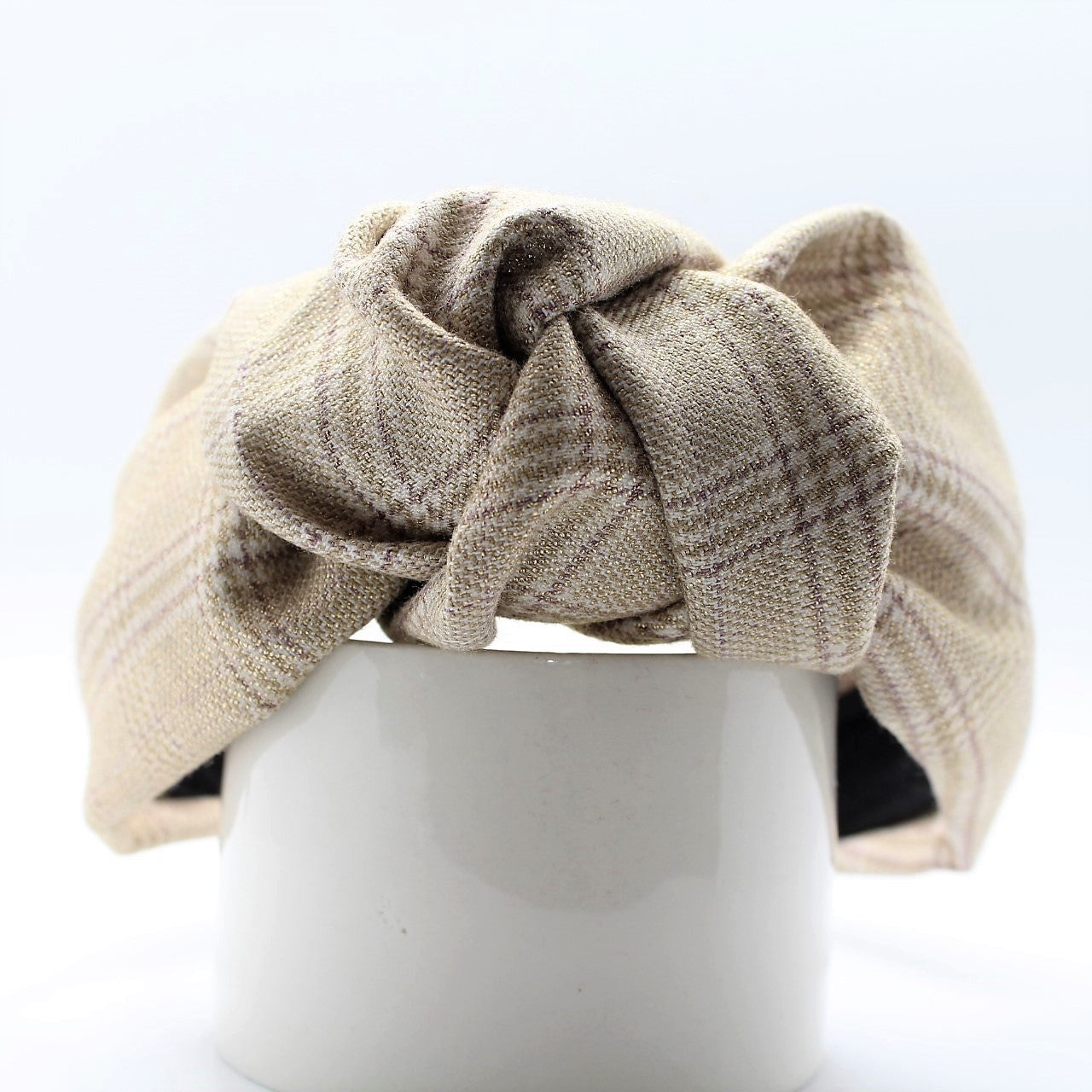 Cream Tartan Plaid Knotted Headband