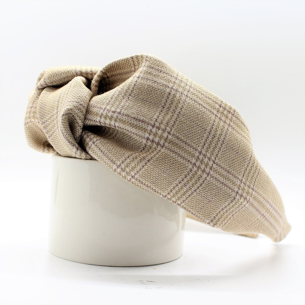 Cream Tartan Plaid Knotted Headband