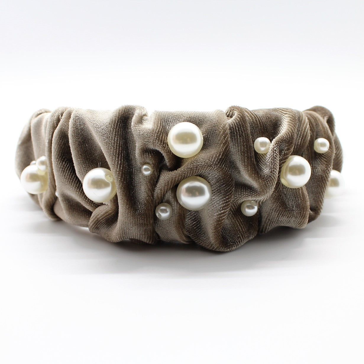 Glamorous Pearl Black Velvet Ruffle Headband