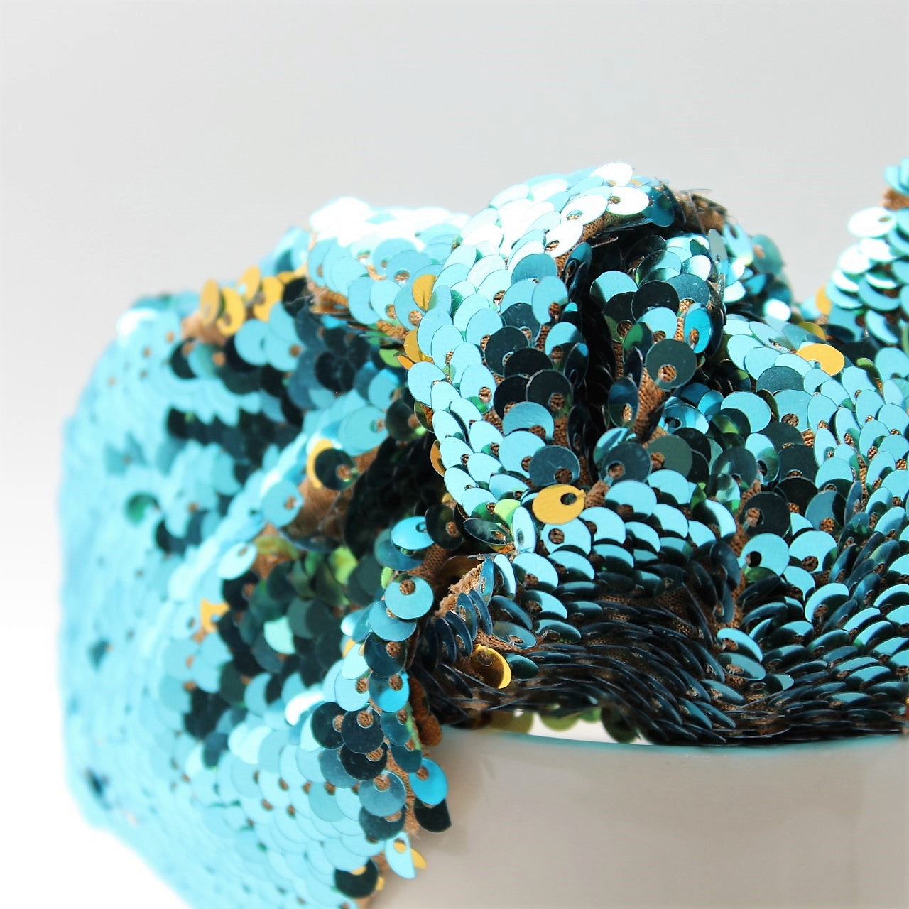 Sequin Mermaid Flip Up Gold and Cyan knotted headband