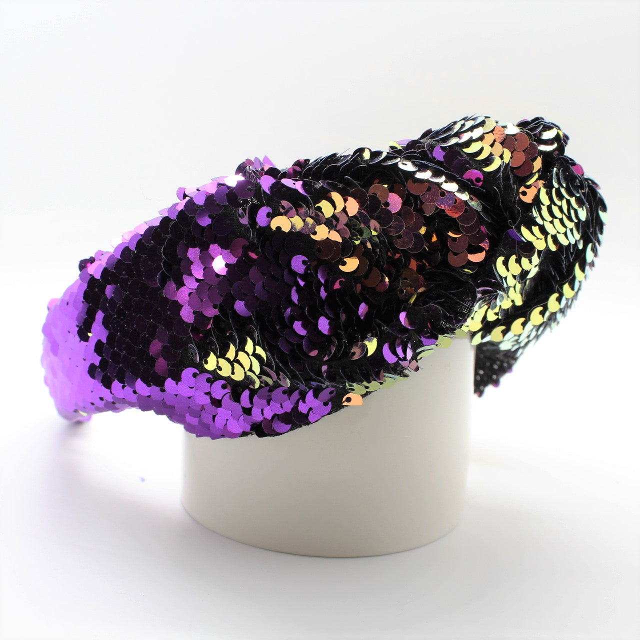 Sequin Mermaid Flip Up Gold and Purple knotted headband