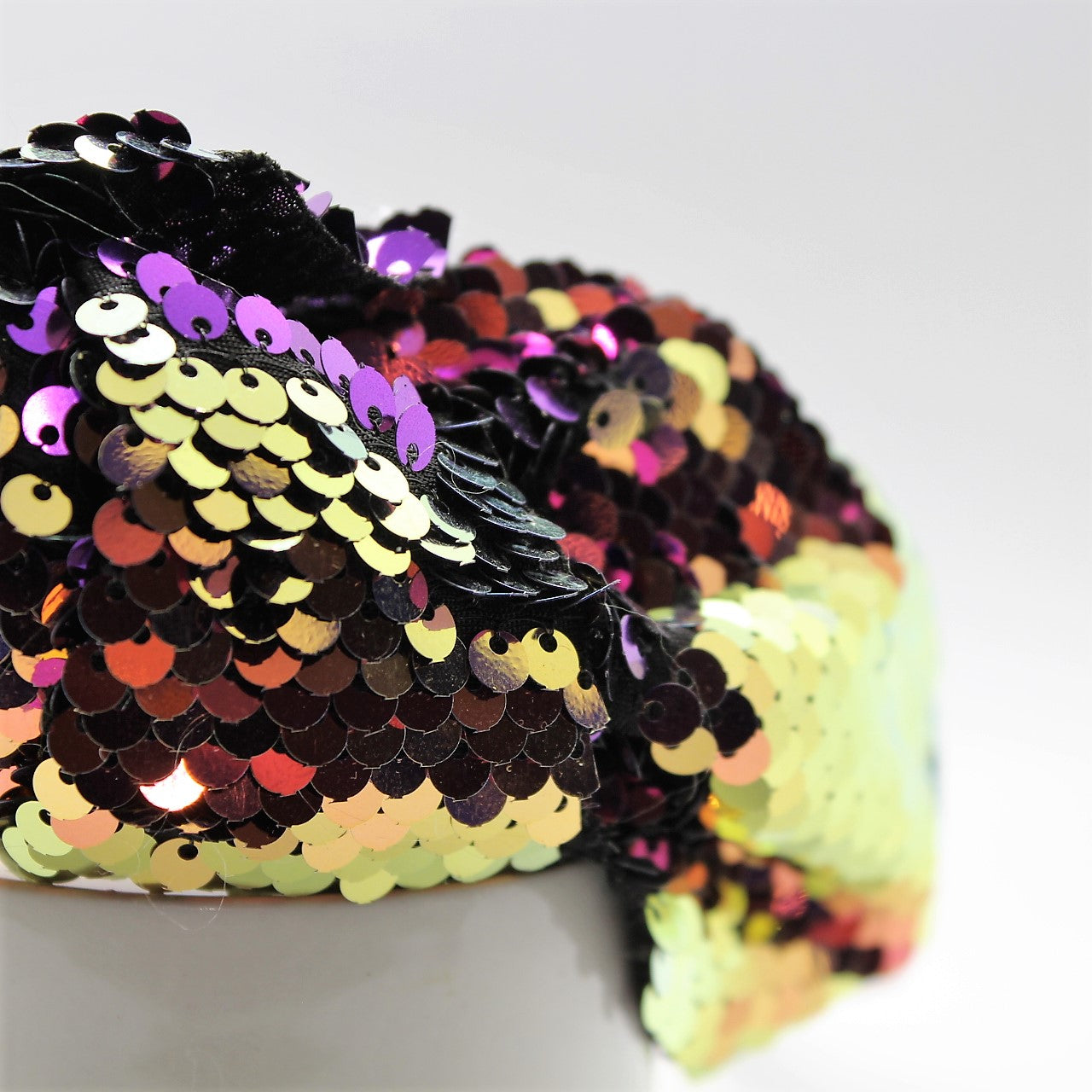Sequin Mermaid Flip Up Gold and Purple knotted headband