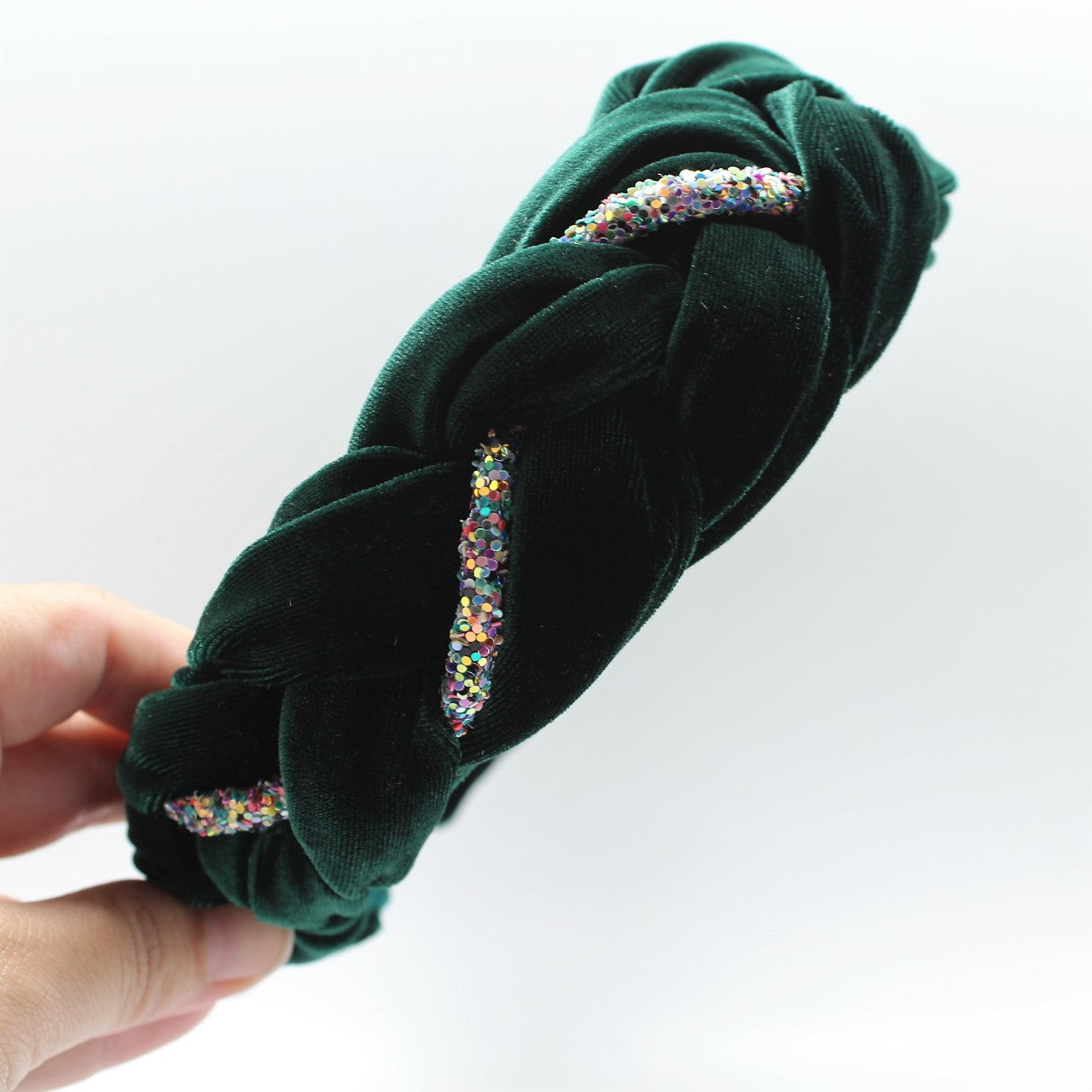 Green Velvet and Rhinestones Headband