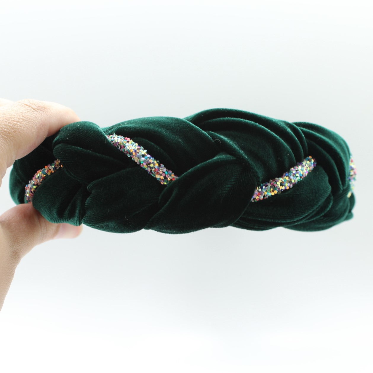 Green Velvet and Rhinestones Headband