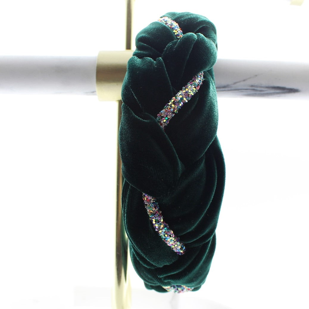 Green Velvet and Rhinestones Headband