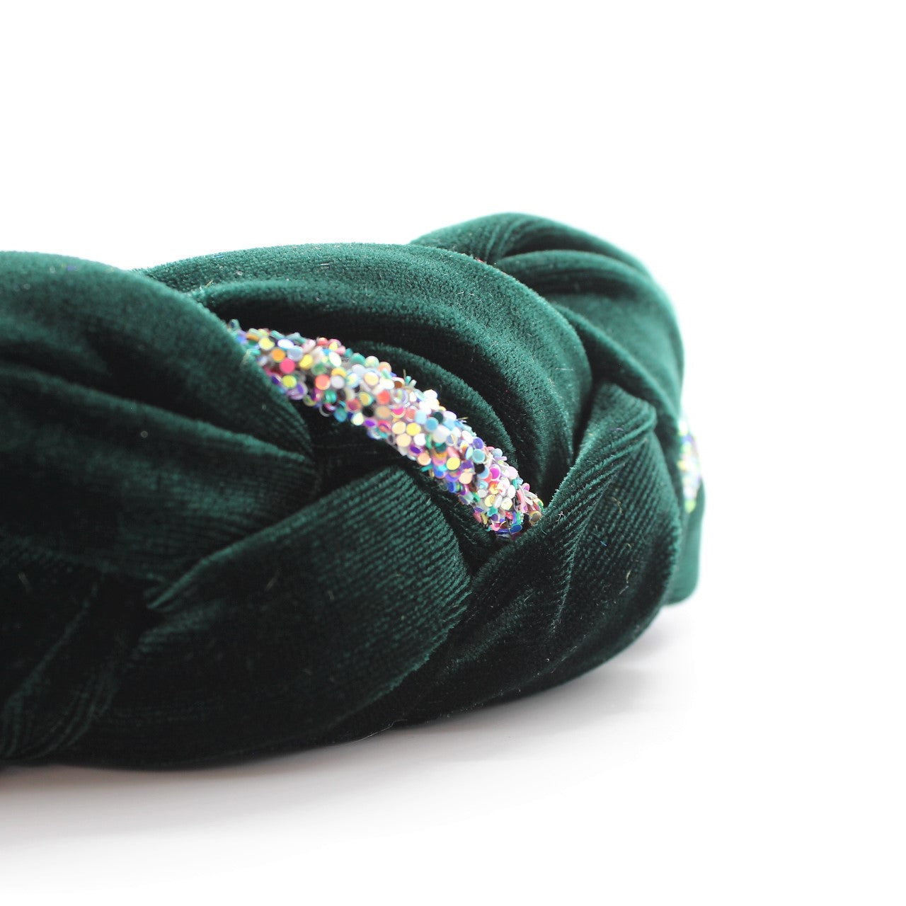 Green Velvet and Rhinestones Headband