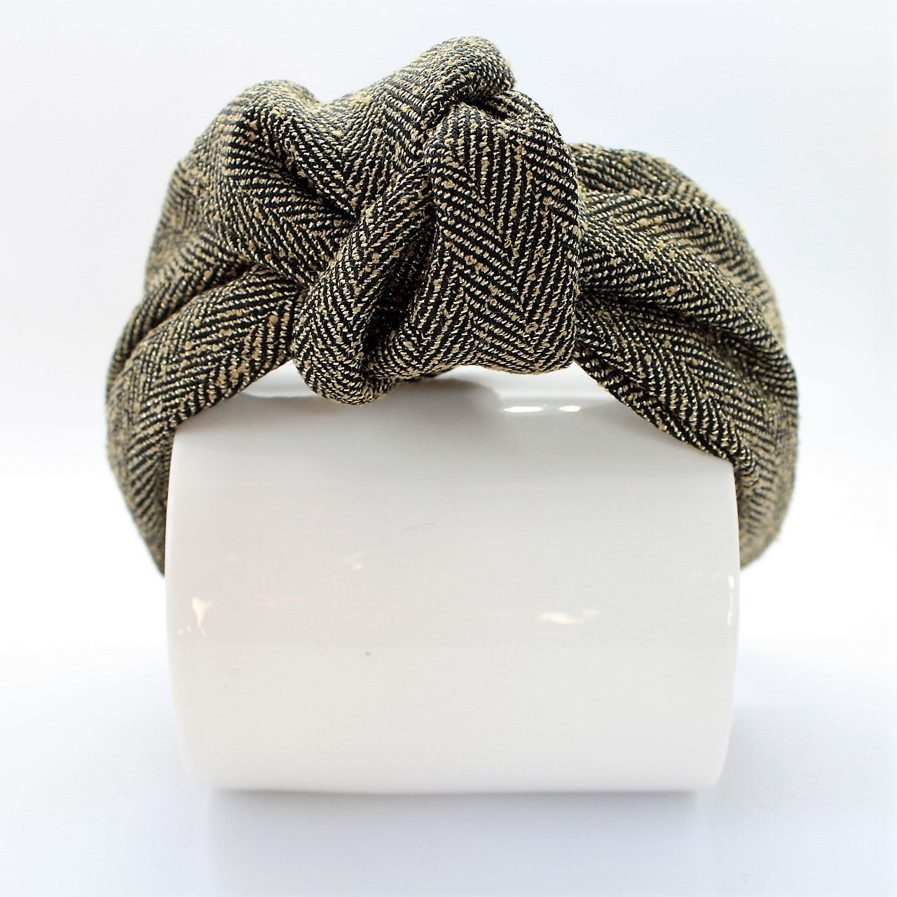 Herringbone Black and Gold Knotted Headband