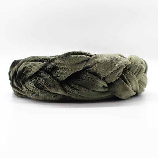 Dark Olive Green Velvet Braided Headband