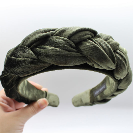 Dark Olive Green Velvet Braided Headband