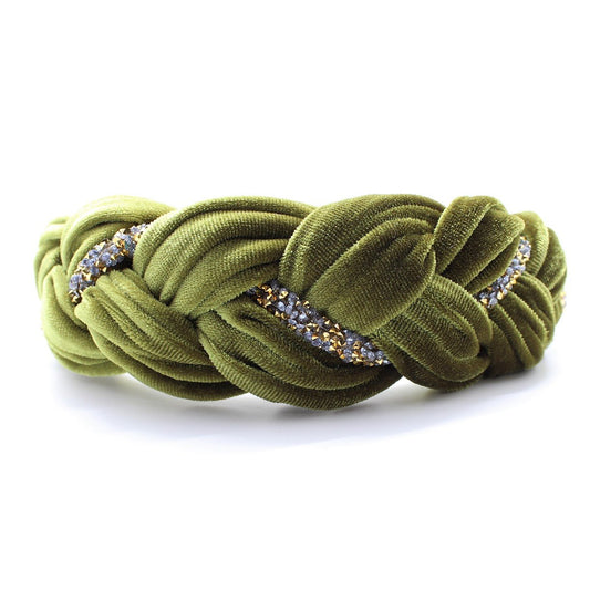 Olive Velvet and Rhinestones Headband