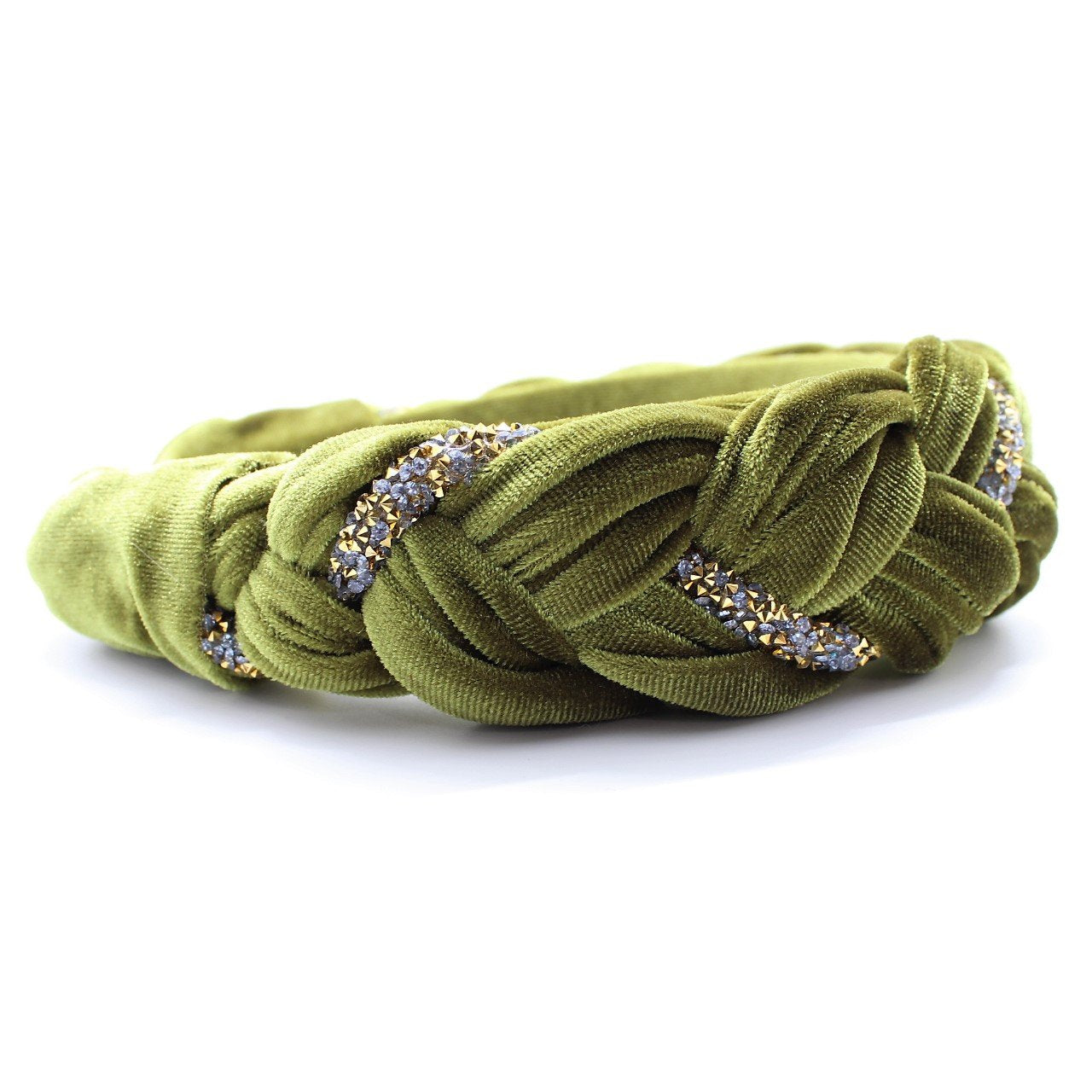 Olive Velvet and Rhinestones Headband