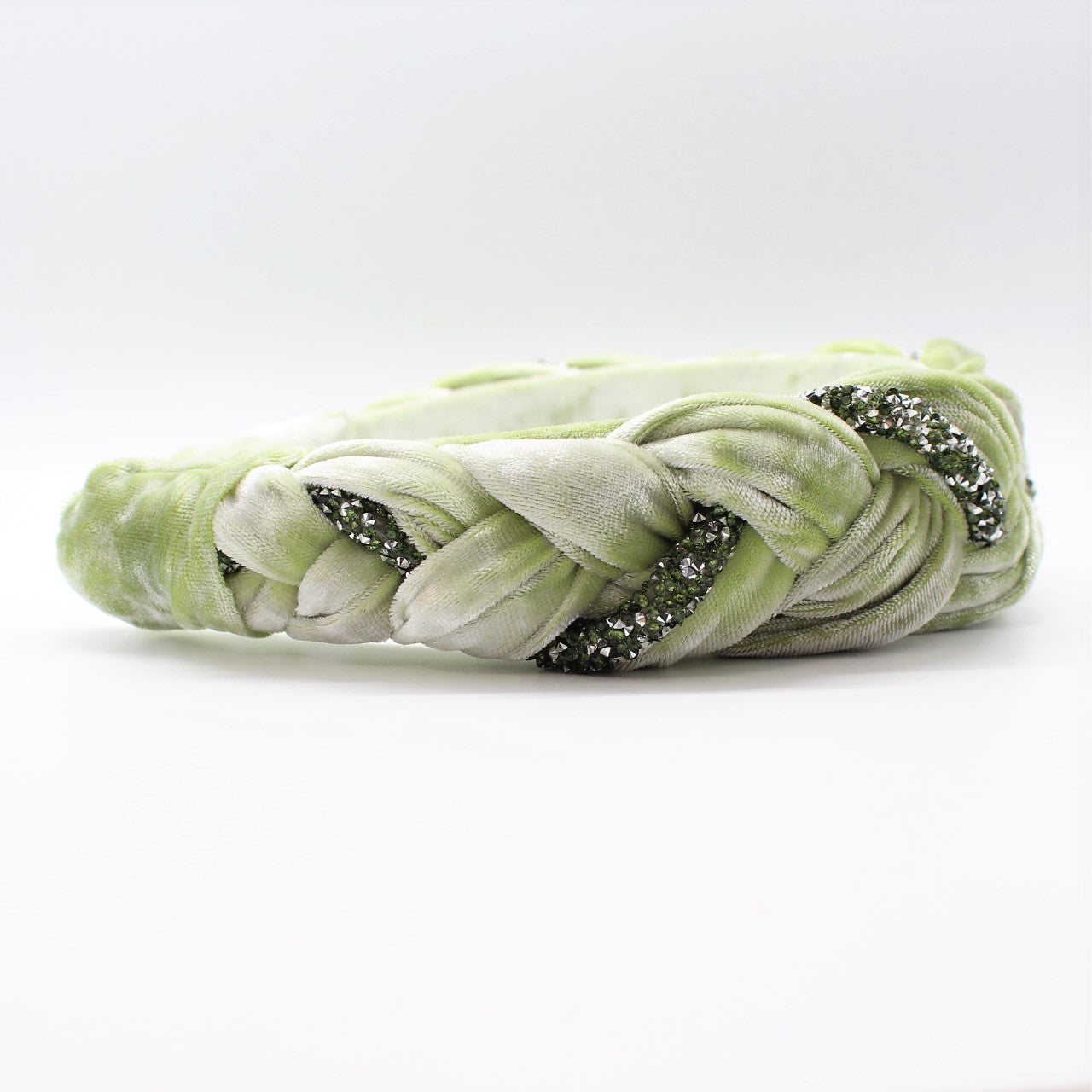 Pistachio Velvet and Rhinestones Headband