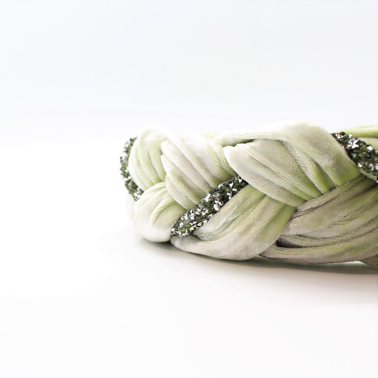 Pistachio Velvet and Rhinestones Headband