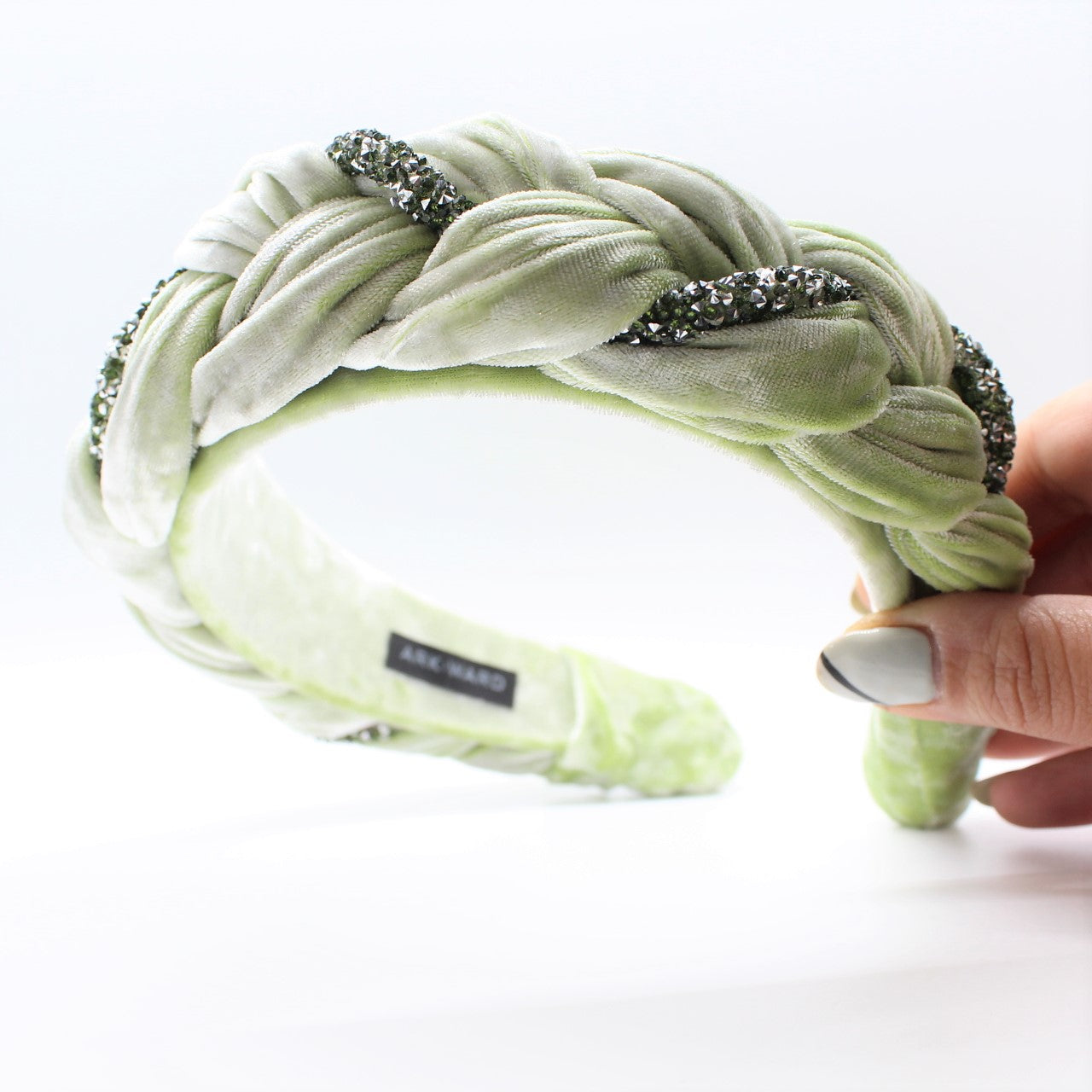 Pistachio Velvet and Rhinestones Headband