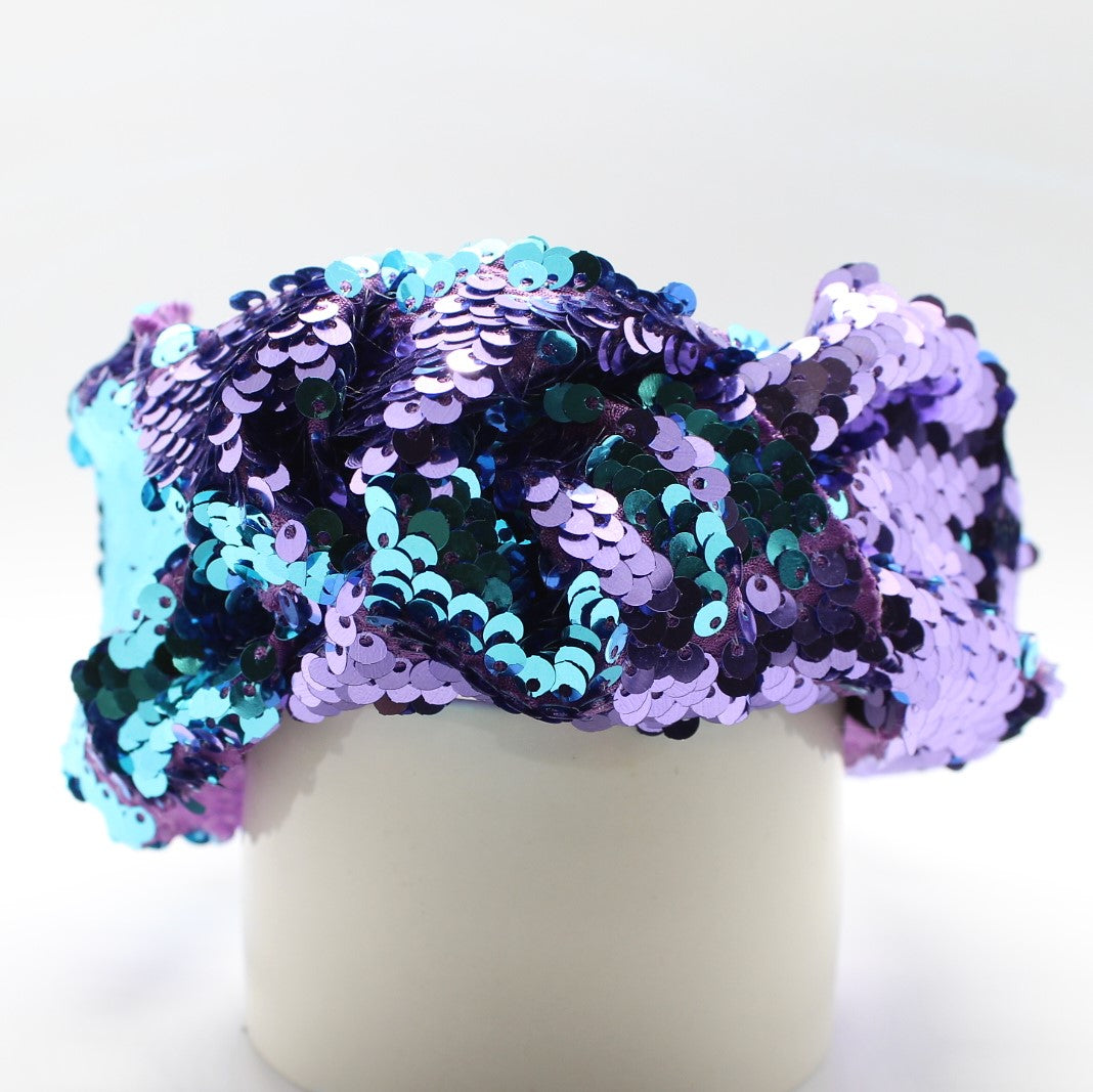 Sequin Mermaid Flip Up Purple and Cyan knotted headband