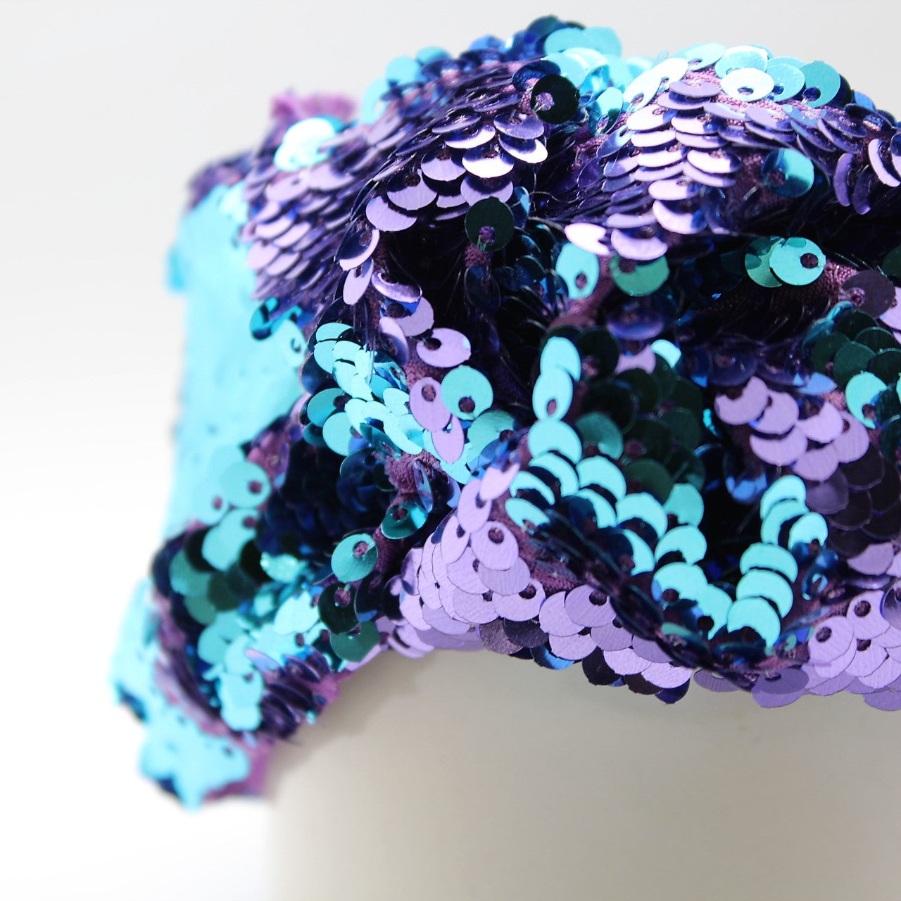Sequin Mermaid Flip Up Purple and Cyan knotted headband
