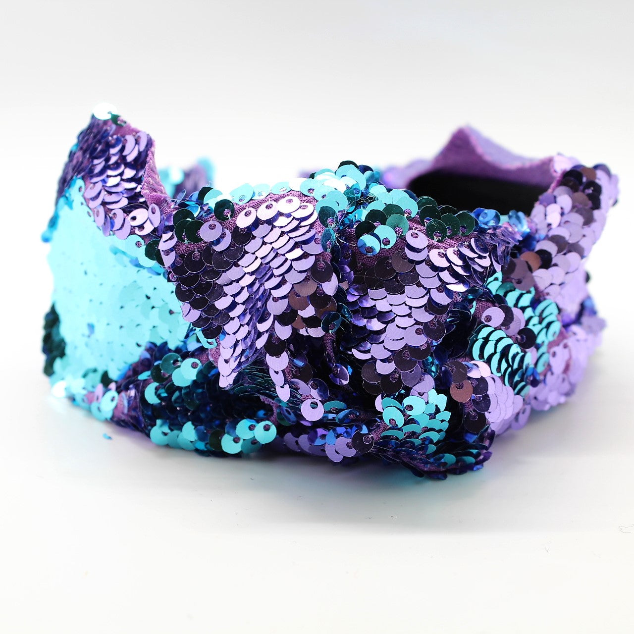 Sequin Mermaid Flip Up Purple and Cyan knotted headband