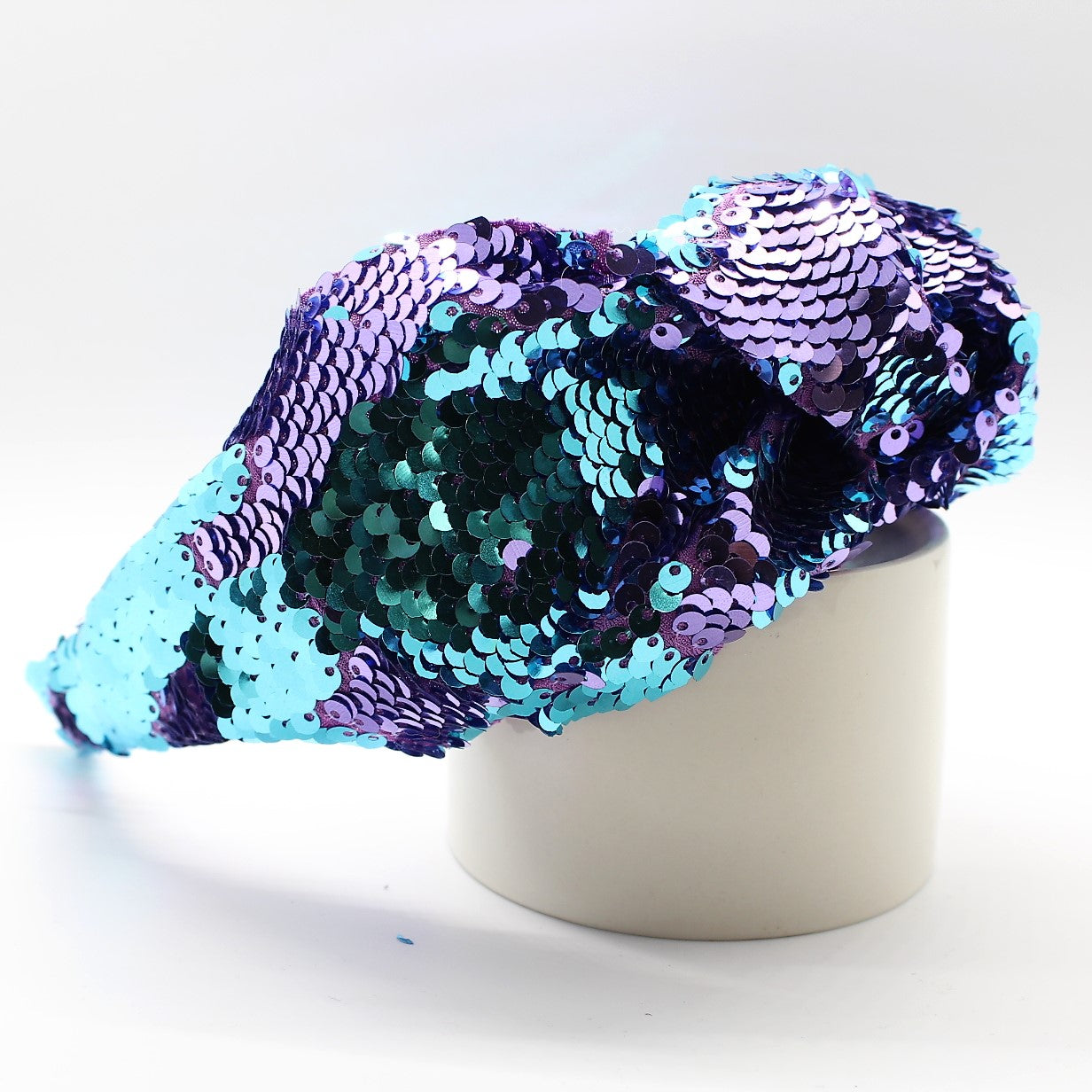 Sequin Mermaid Flip Up Purple and Cyan knotted headband