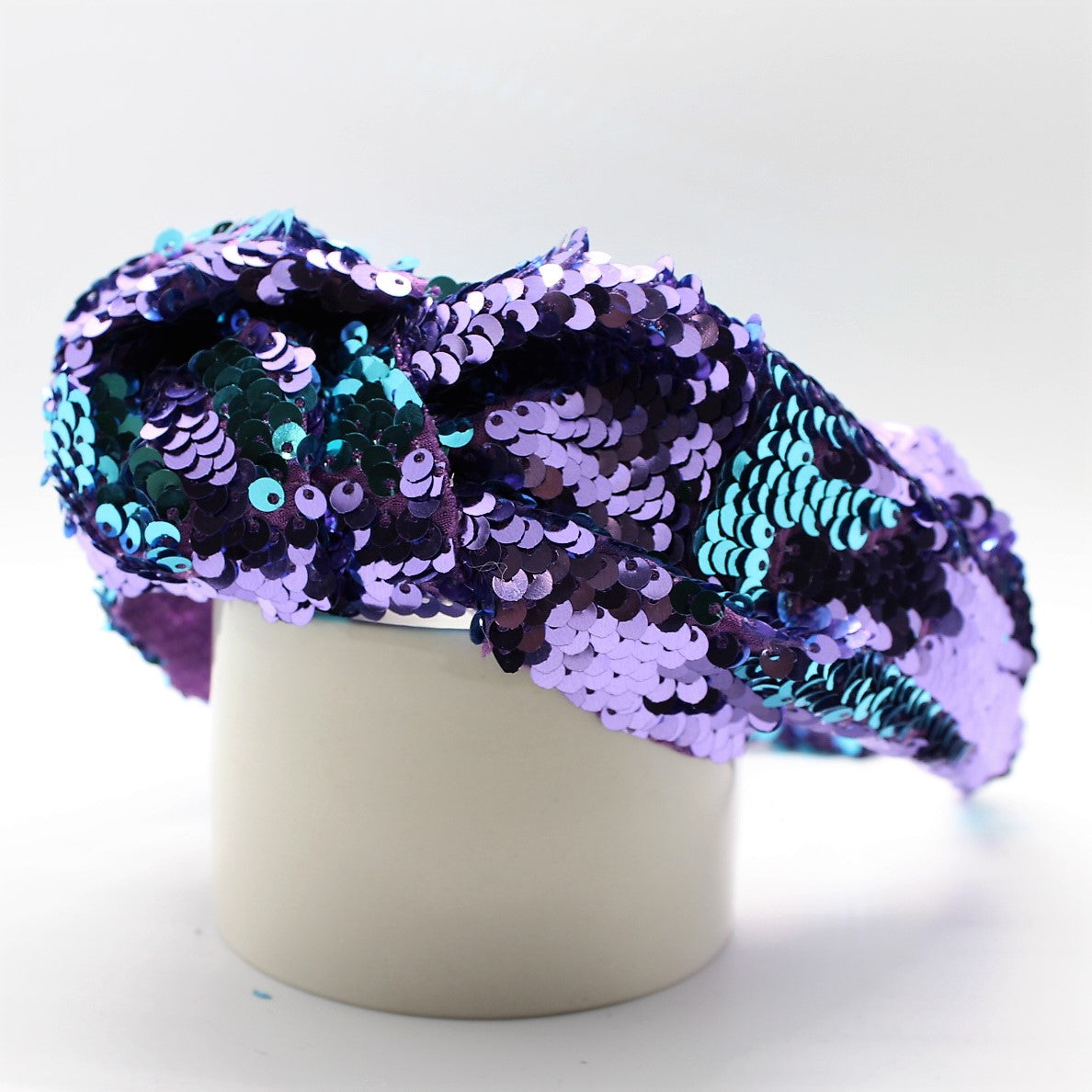 Sequin Mermaid Flip Up Purple and Cyan knotted headband