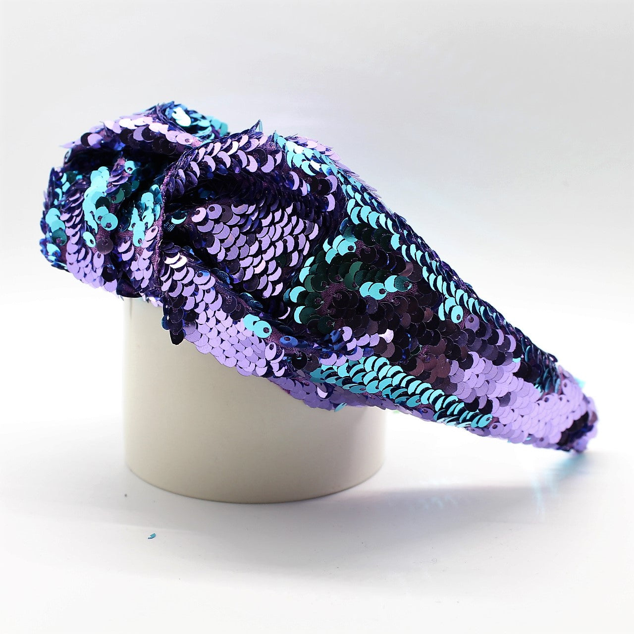 Sequin Mermaid Flip Up Purple and Cyan knotted headband