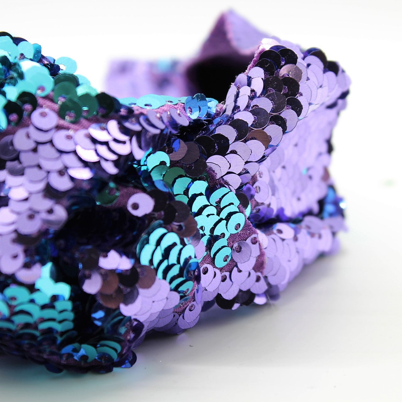 Sequin Mermaid Flip Up Purple and Cyan knotted headband