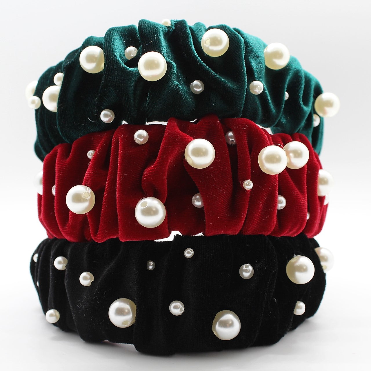 Glamorous Pearl Black Velvet Ruffle Headband