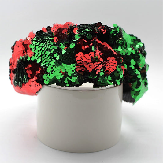 Sequin Mermaid Flip Up Green and Red knotted headband