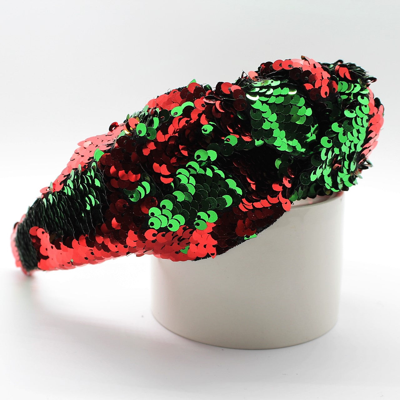 Sequin Mermaid Flip Up Green and Red knotted headband