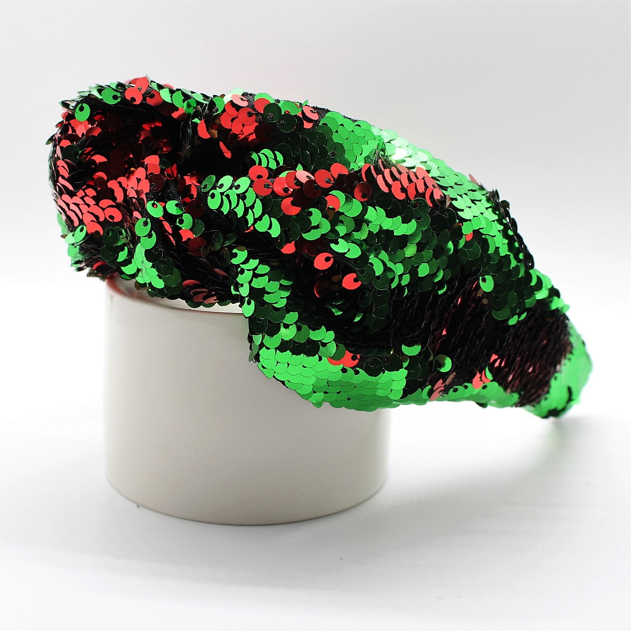 Sequin Mermaid Flip Up Green and Red knotted headband