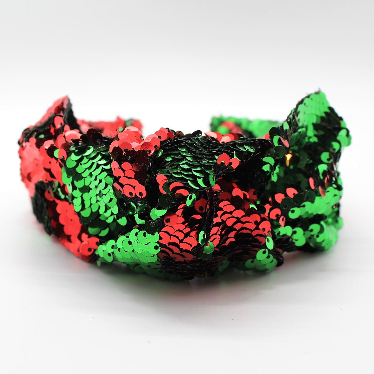 Sequin Mermaid Flip Up Green and Red knotted headband