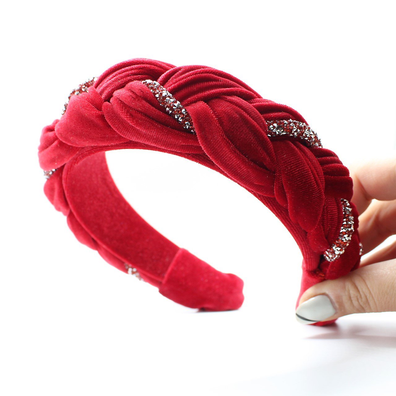 Red Velvet and Rhinestones Headband